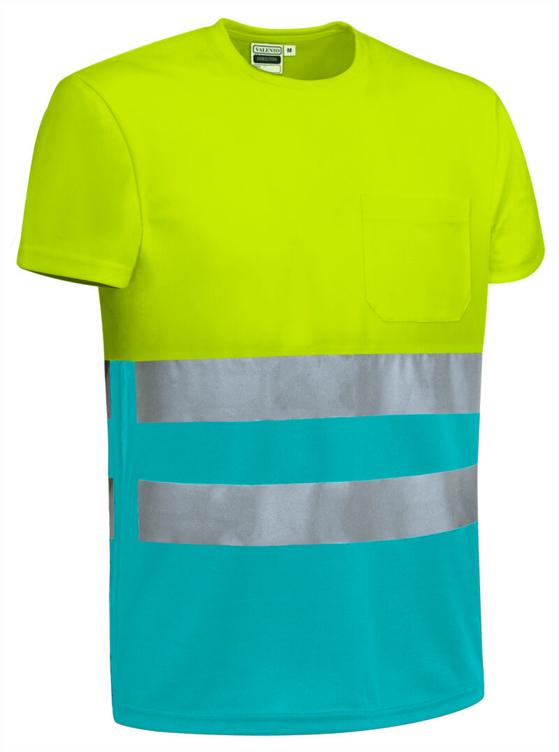 CAVADEMAL Υψηλής ορατότητας S/S T-Shirt DEMOLITION - Fluo Κίτρινο-Τροπικό Μπλε