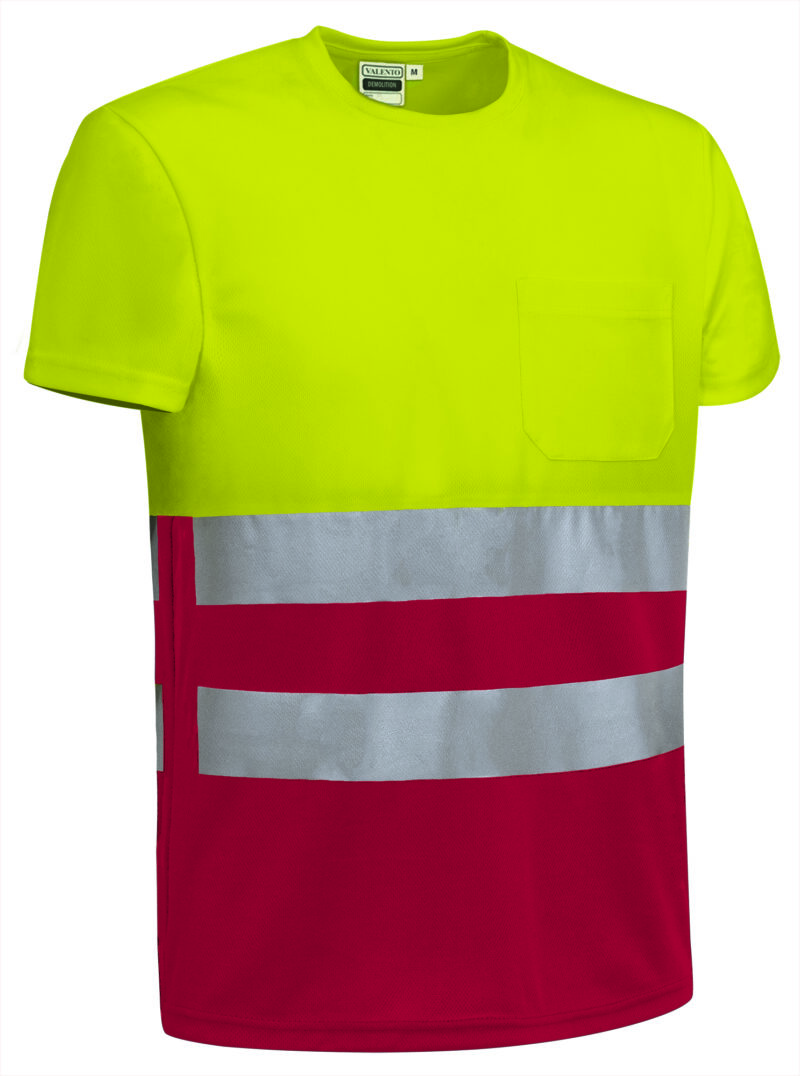 CAVADEMAR Υψηλής ορατότητας S/S T-Shirt DEMOLITION - Fluo Κίτρινο-Lotto Κόκκινο