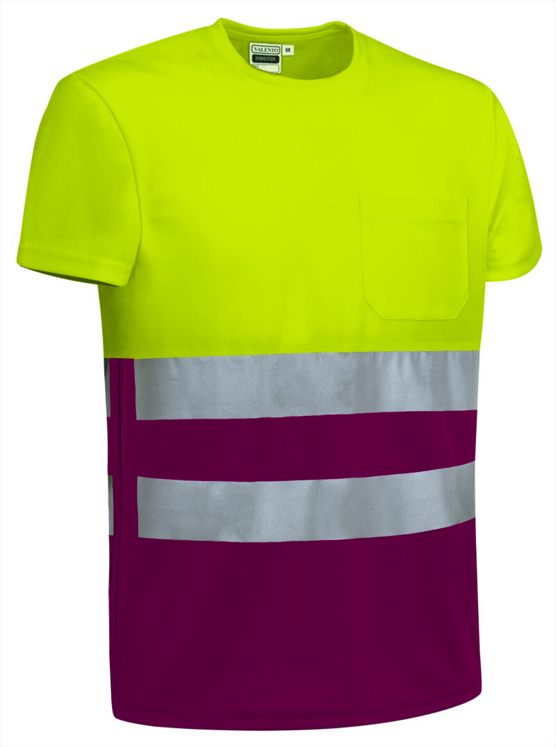 CAVADEMAT Υψηλής ορατότητας S/S T-Shirt DEMOLITION - Fluo Κίτρινο-Μαόνι Μπορντό