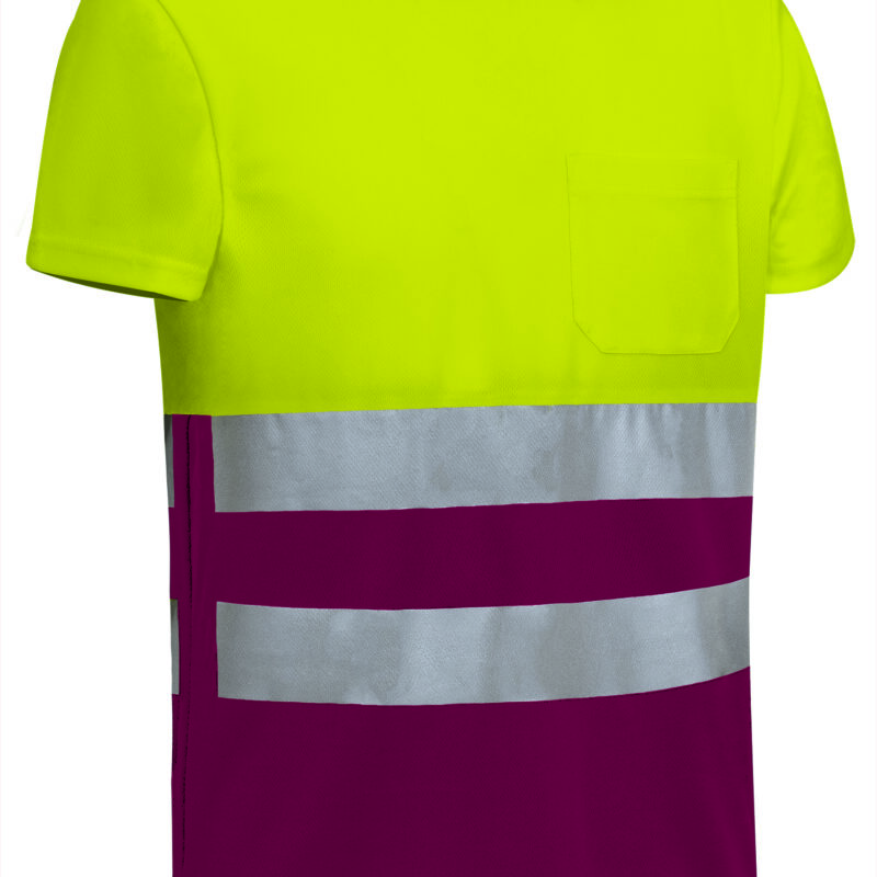 CAVADEMAT Υψηλής ορατότητας S/S T-Shirt DEMOLITION - Fluo Κίτρινο-Μαόνι Μπορντό