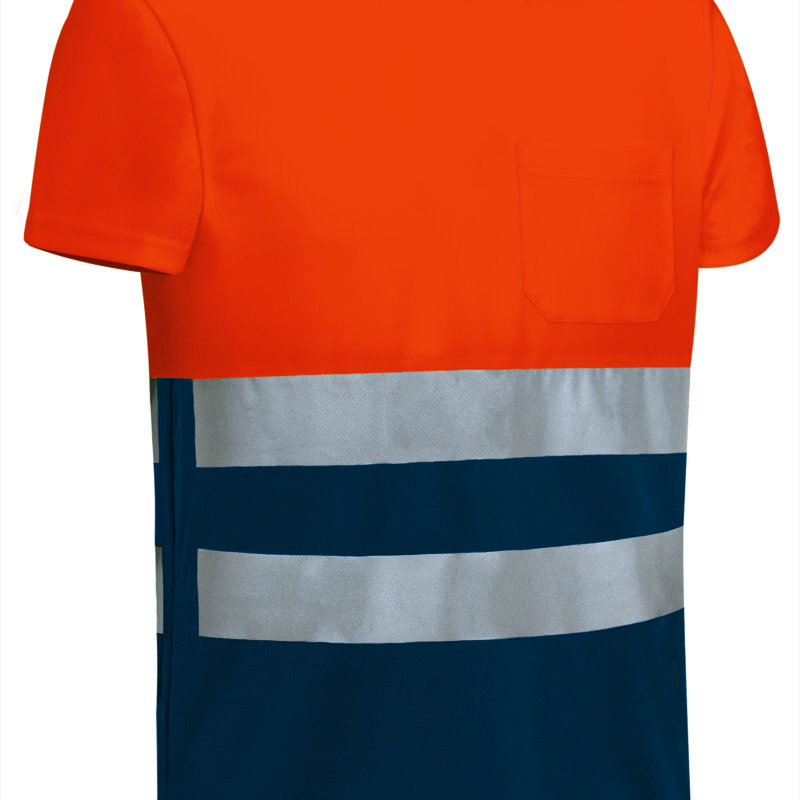CAVADEMNM Υψηλής ορατότητας S/S T-Shirt DEMOLITION - Fluo Πορτοκαλί-Orion Μπλε σκούρο Μπλε