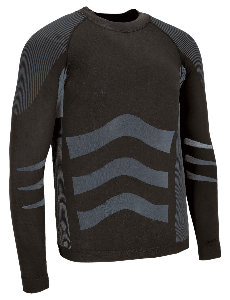 CAVASIDNG Μακρυμάνικο Stretchy Base Layer T-Shirt SIDEROS - Μαύρο-Cement Γκρι