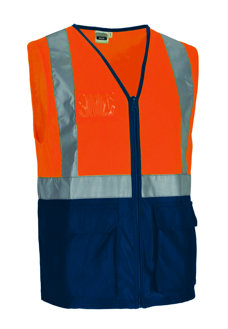 CHVAWULNM Υψηλής ορατότητας Safety Vest WULIK - Fluo Πορτοκαλί-Orion Μπλε σκούρο Μπλε