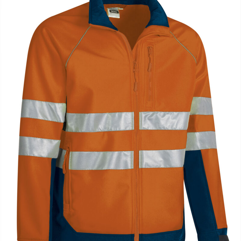 CQVATACNM Υψηλής ορατότητας Softshell Jacket TACOMA - Fluo Πορτοκαλί-Orion Μπλε σκούρο Μπλε