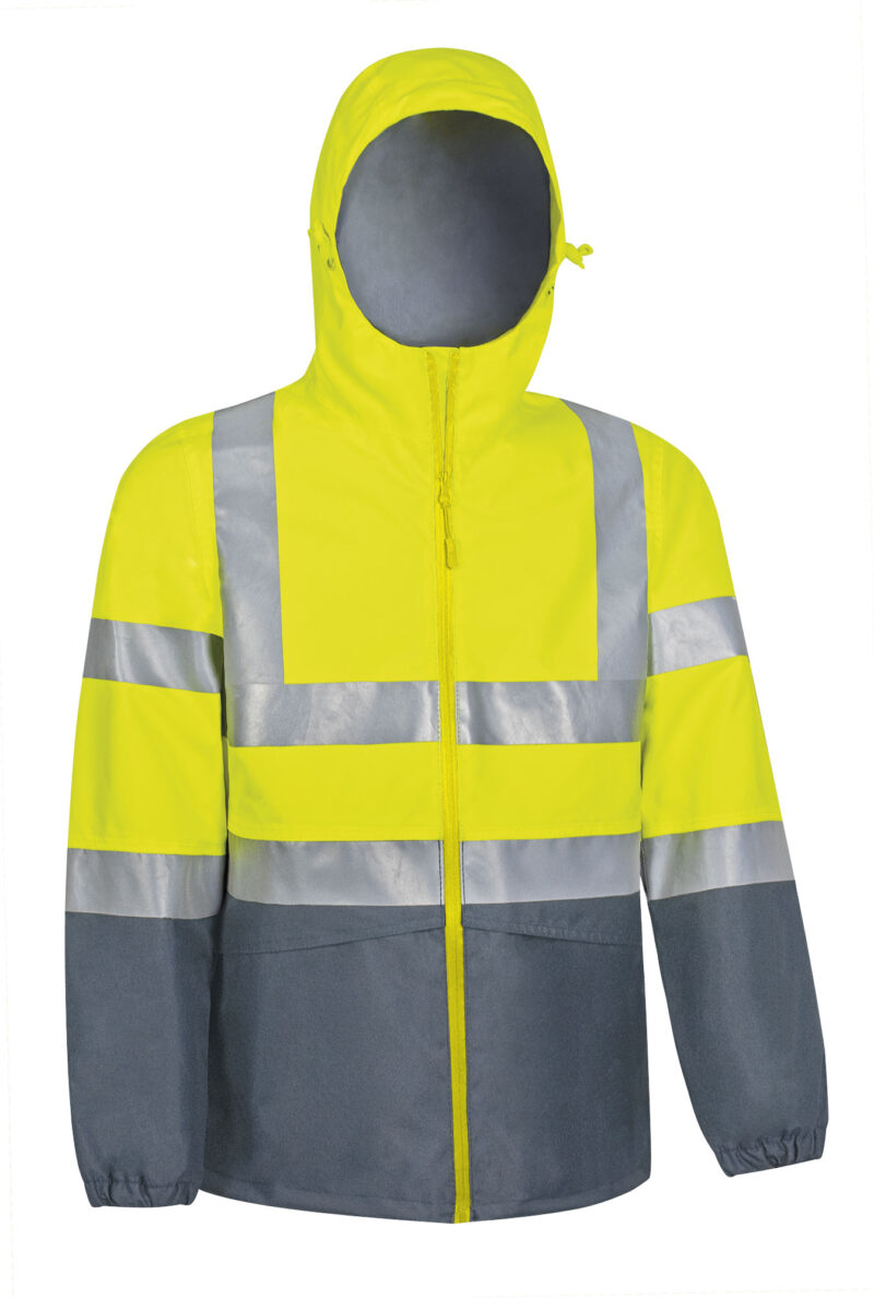 CQVATORAG Υψηλής ορατότητας Rain Jacket TORNADO - Fluo Κίτρινο-Cement Γκρι