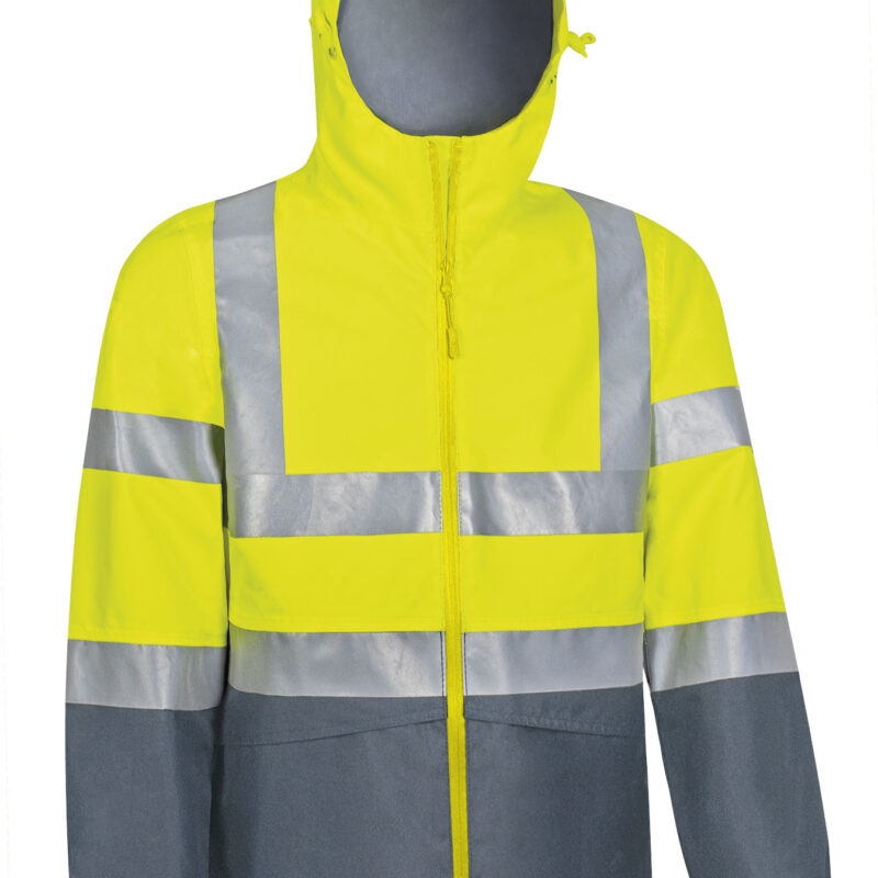 CQVATORAG Υψηλής ορατότητας Rain Jacket TORNADO - Fluo Κίτρινο-Cement Γκρι