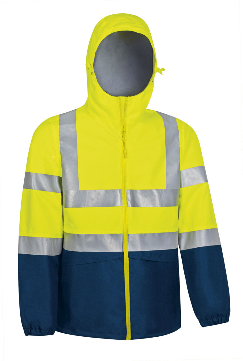 CQVATORAM Υψηλής ορατότητας Rain Jacket TORNADO - Fluo Κίτρινο-Orion Μπλε σκούρο Μπλε