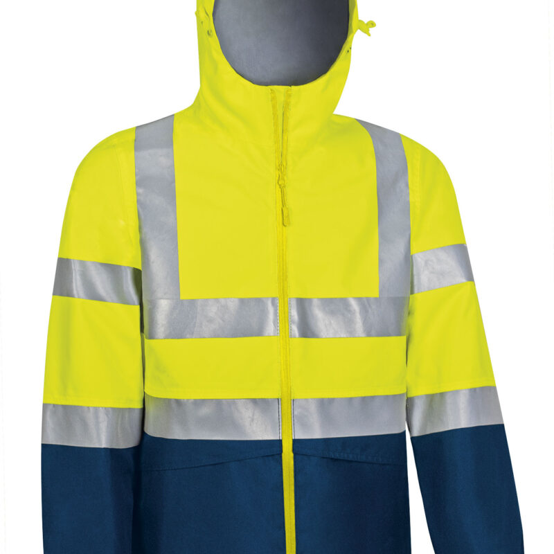 CQVATORAM Υψηλής ορατότητας Rain Jacket TORNADO - Fluo Κίτρινο-Orion Μπλε σκούρο Μπλε