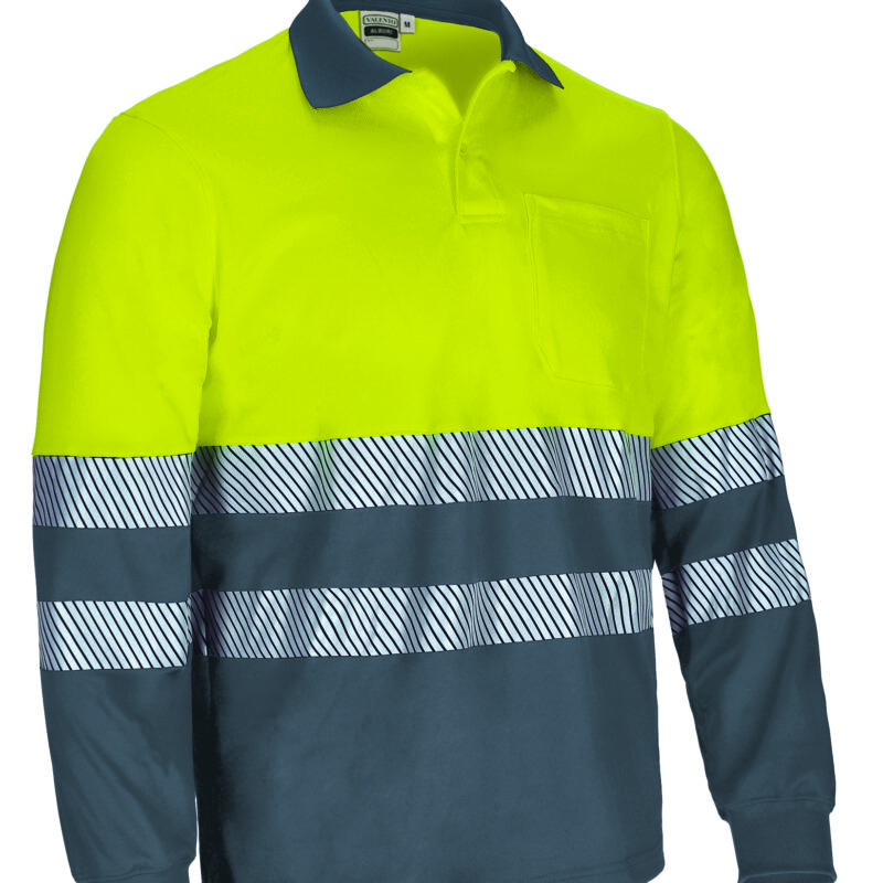 POVAALBAC Υψηλής ορατότητας L/S Polo ALBURY - Fluo Κίτρινο-Cement Γκρι