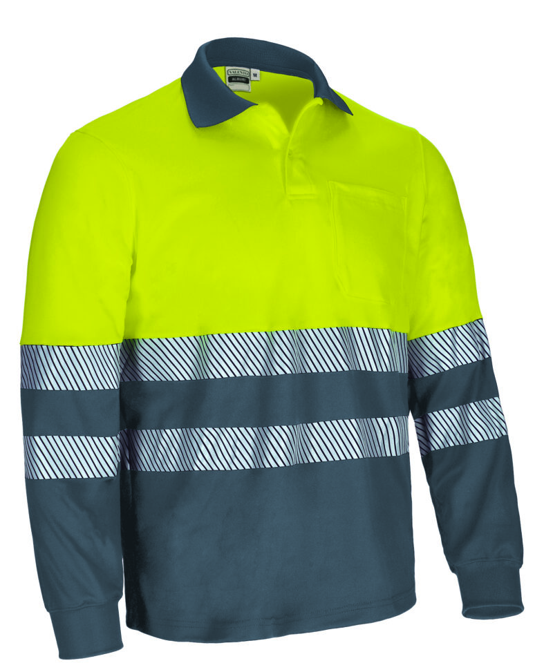 POVAALBAC Υψηλής ορατότητας L/S Polo ALBURY - Fluo Κίτρινο-Cement Γκρι