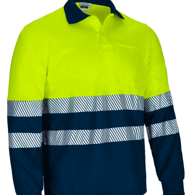 Υψηλής ορατότητας L/S Polo  ALBURY - Fluo Κίτρινο-Orion Μπλε σκούρο Μπλε