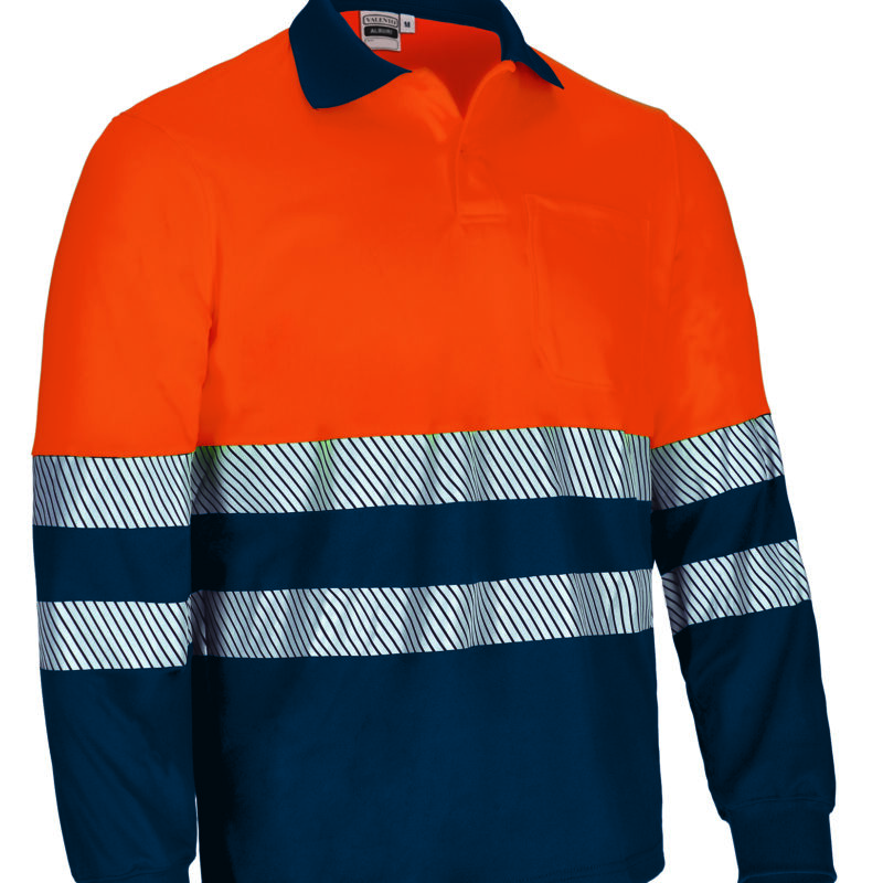 POVAALBNM Υψηλής ορατότητας L/S Polo ALBURY - Fluo Πορτοκαλί-Orion Μπλε σκούρο Μπλε