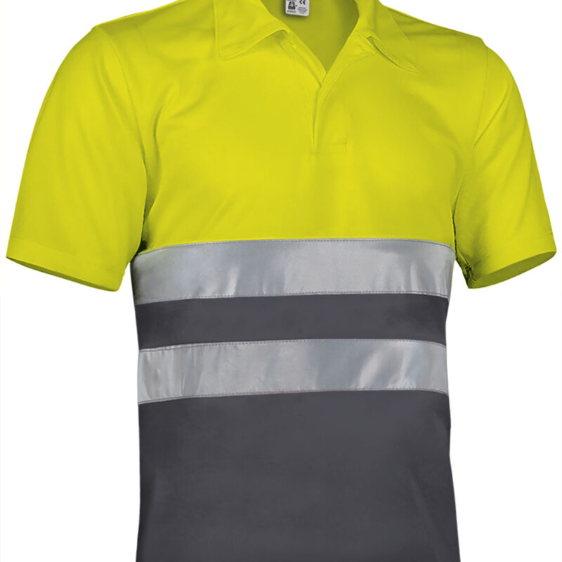 Υψηλής ορατότητας S/S Polo Shirt BUILD - Fluo Κίτρινο-Charcoal Γκρι