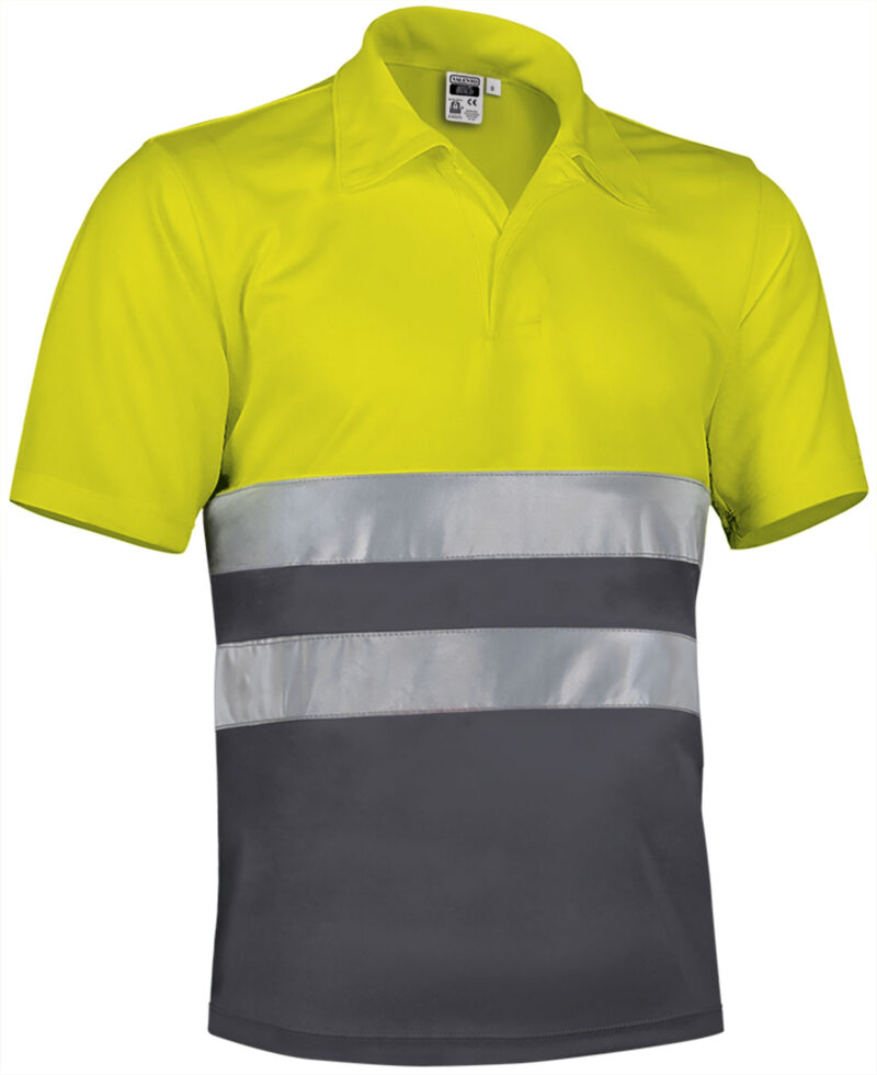 POVABUIAG Υψηλής ορατότητας S/S Polo Shirt BUILD - Fluo Κίτρινο-Charcoal Γκρι