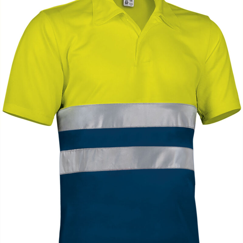 Υψηλής ορατότητας S/S Polo Shirt BUILD - Fluo Κίτρινο-Orion Μπλε σκούρο Μπλε