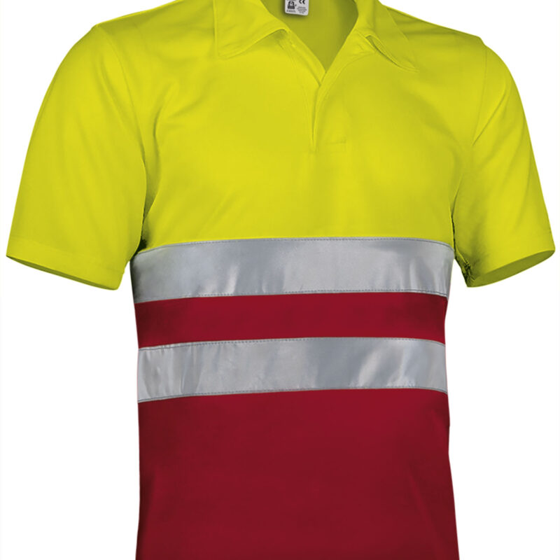 Υψηλής ορατότητας S/S Polo Shirt BUILD - Fluo Κίτρινο-Lotto Κόκκινο