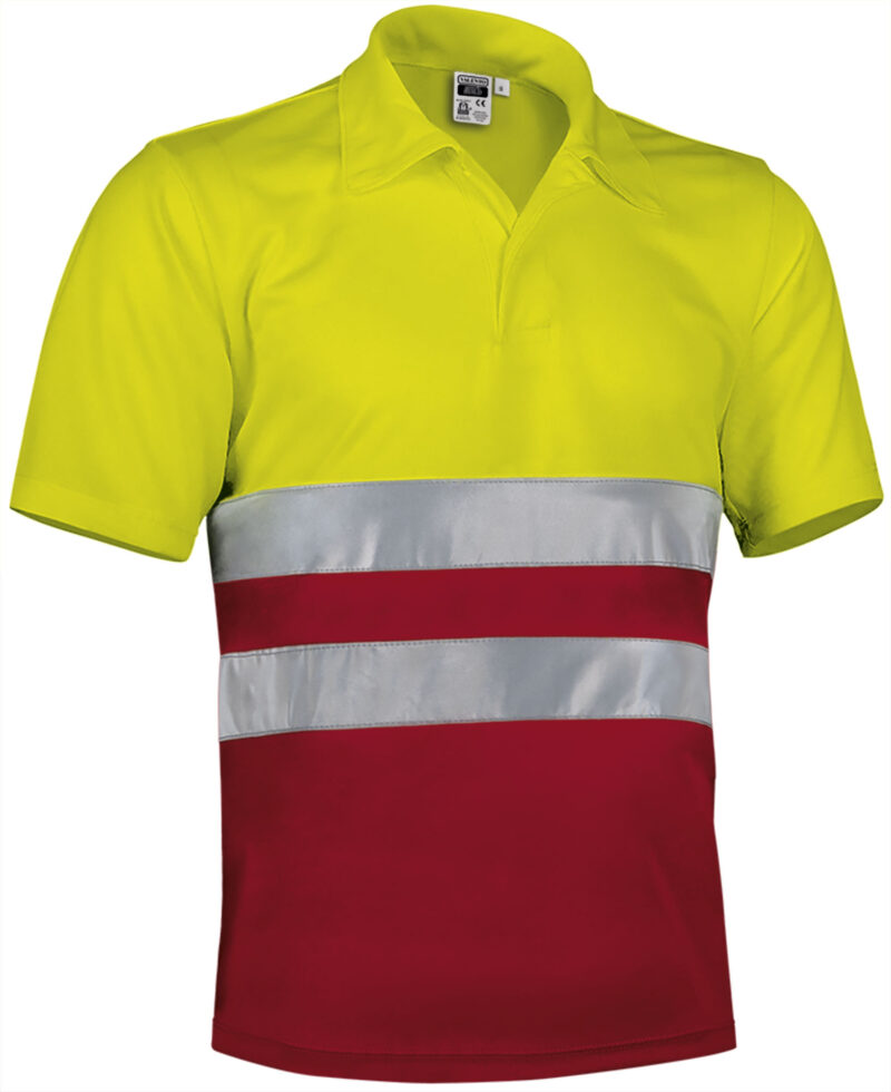 POVABUIAR Υψηλής ορατότητας S/S Polo Shirt BUILD - Fluo Κίτρινο-Lotto Κόκκινο