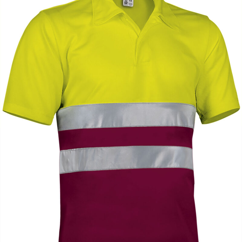 Υψηλής ορατότητας S/S Polo Shirt BUILD - Fluo Κίτρινο-Μαόνι Μπορντό