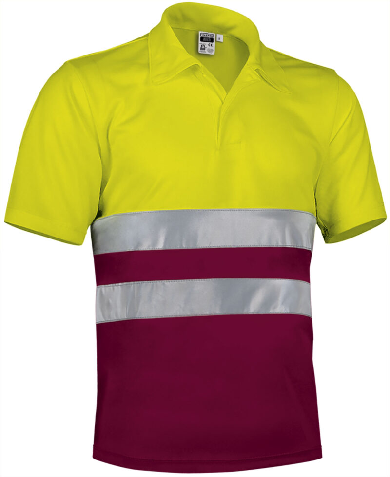 POVABUIAT Υψηλής ορατότητας S/S Polo Shirt BUILD - Fluo Κίτρινο-Μαόνι Μπορντό