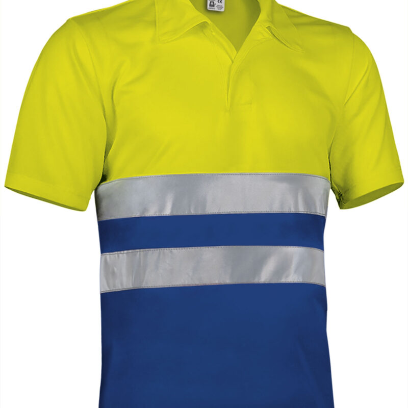 Υψηλής ορατότητας S/S Polo Shirt BUILD - Fluo Κίτρινο-Bluish Μπλε