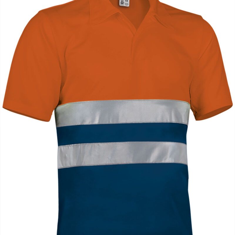 POVABUINM Υψηλής ορατότητας S/S Polo Shirt BUILD - Fluo Πορτοκαλί-Orion Μπλε σκούρο Μπλε