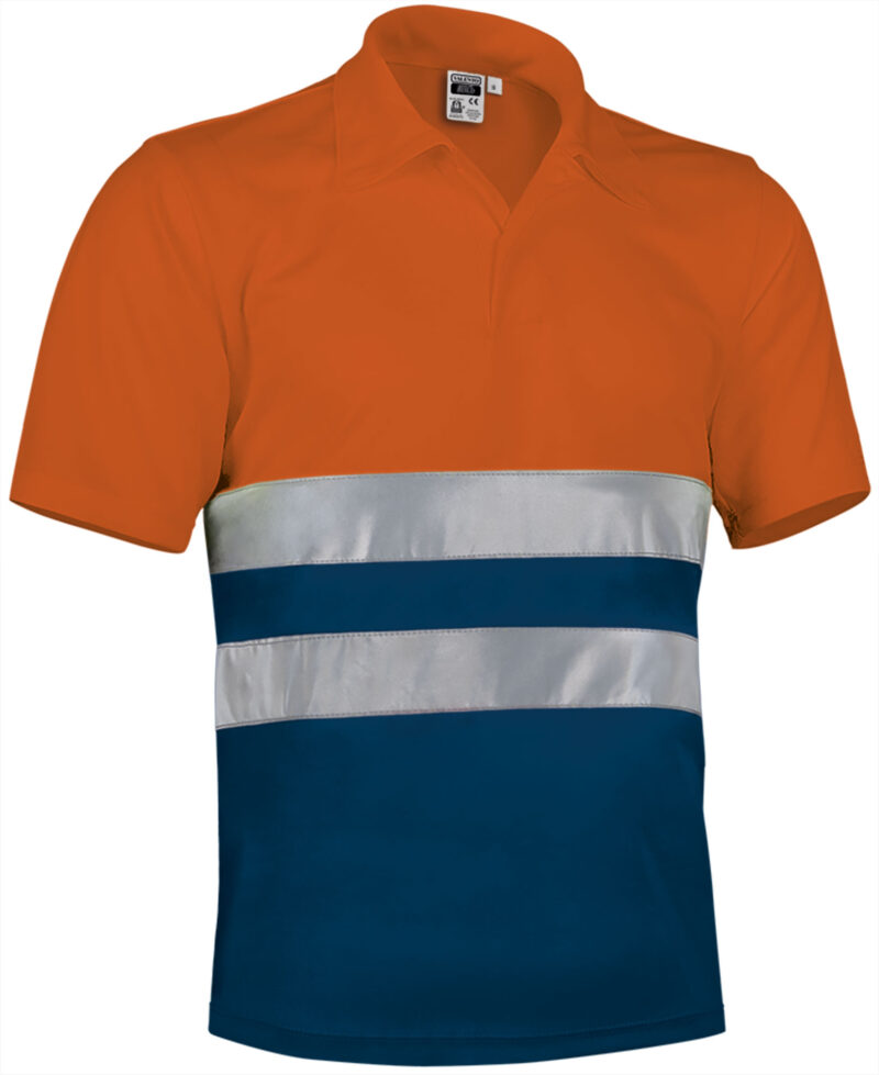 POVABUINM Υψηλής ορατότητας S/S Polo Shirt BUILD - Fluo Πορτοκαλί-Orion Μπλε σκούρο Μπλε