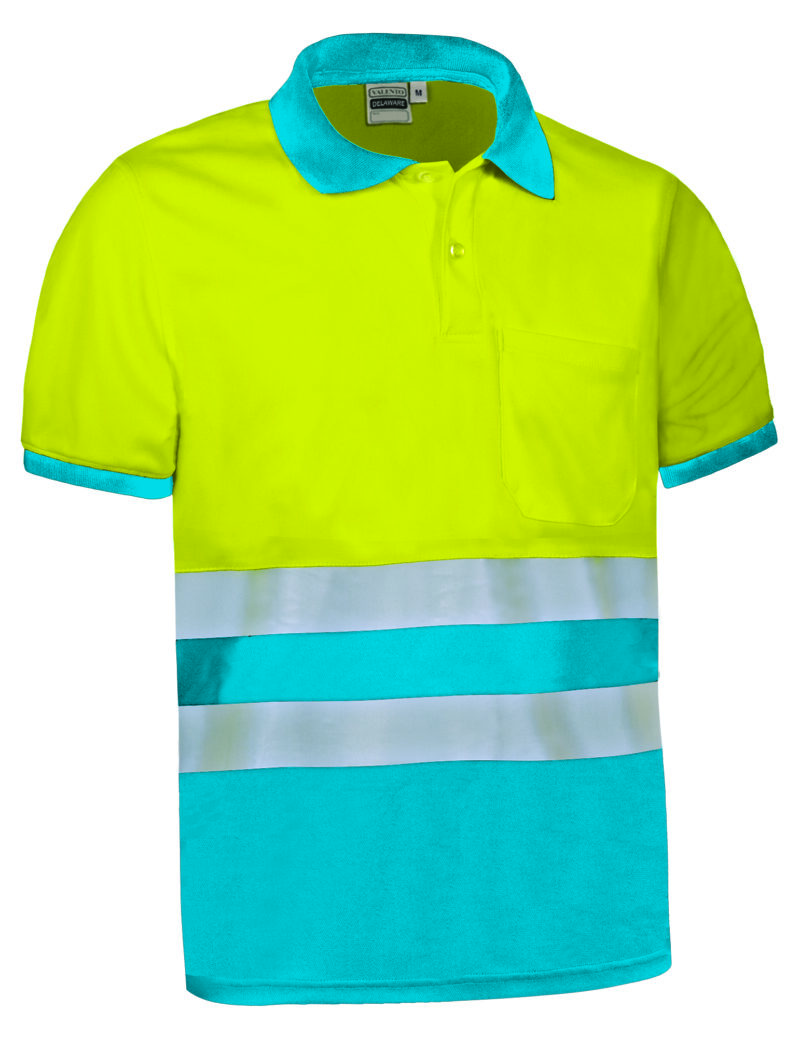 POVADELAL Υψηλής ορατότητας S/S Polo Shirt DELAWARE - Fluo Κίτρινο-Τροπικό Μπλε