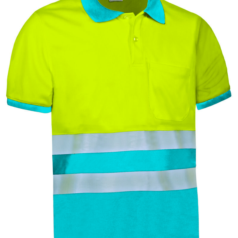Υψηλής ορατότητας S/S Polo Shirt DELAWARE - Fluo Κίτρινο-Τροπικό Μπλε