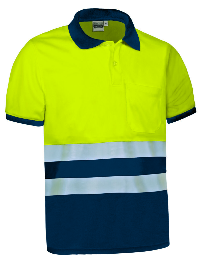 POVADELAM Υψηλής ορατότητας S/S Polo Shirt DELAWARE - Fluo Κίτρινο-Orion Μπλε σκούρο Μπλε