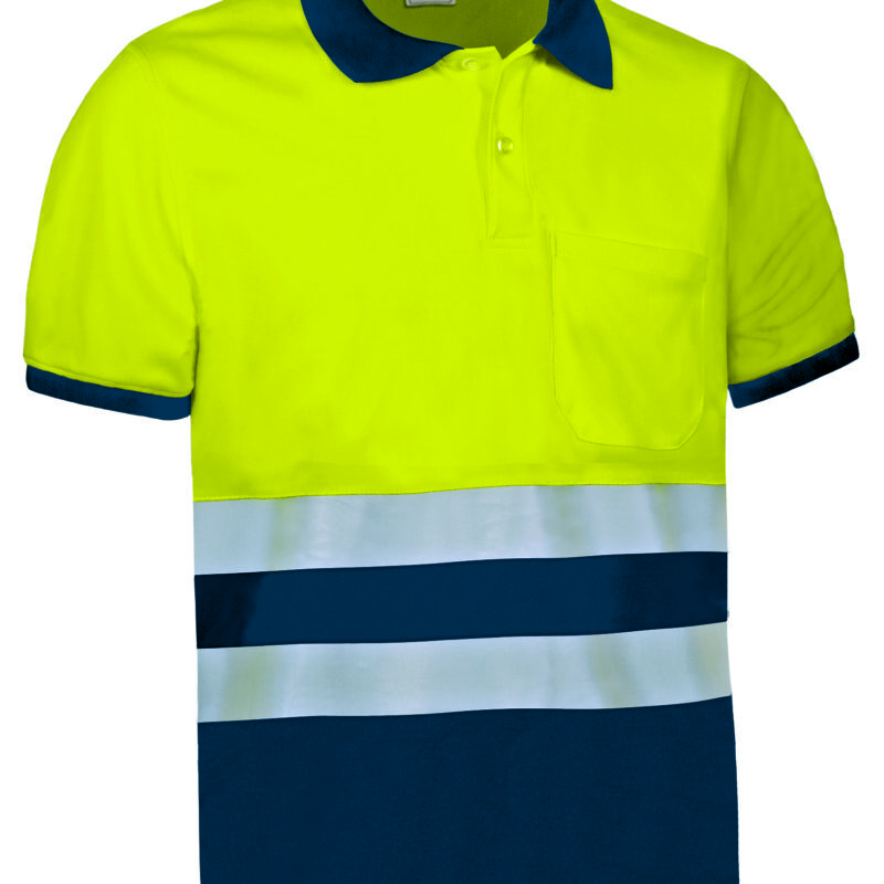 Υψηλής ορατότητας S/S Polo Shirt DELAWARE - Fluo Κίτρινο-Orion Μπλε σκούρο Μπλε