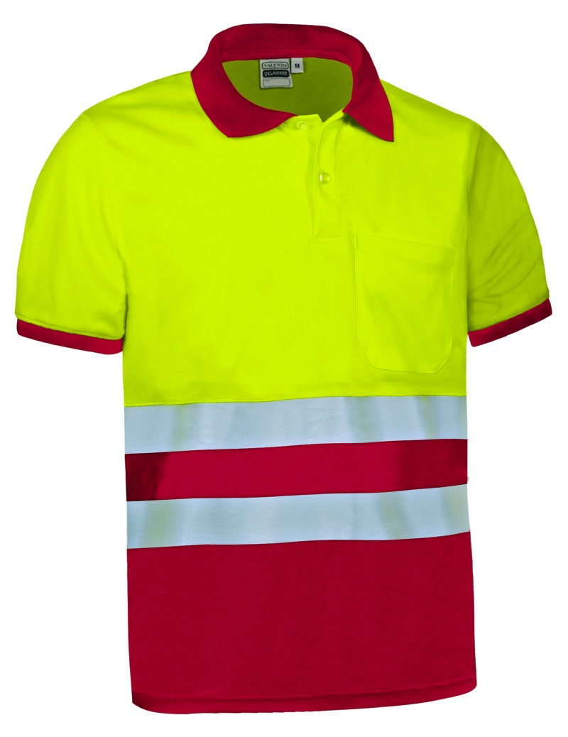 POVADELAR Υψηλής ορατότητας S/S Polo Shirt DELAWARE - Fluo Κίτρινο-Lotto Κόκκινο