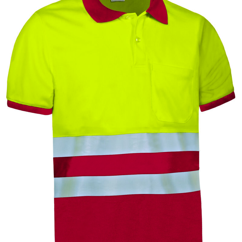 Υψηλής ορατότητας S/S Polo Shirt DELAWARE - Fluo Κίτρινο-Lotto Κόκκινο