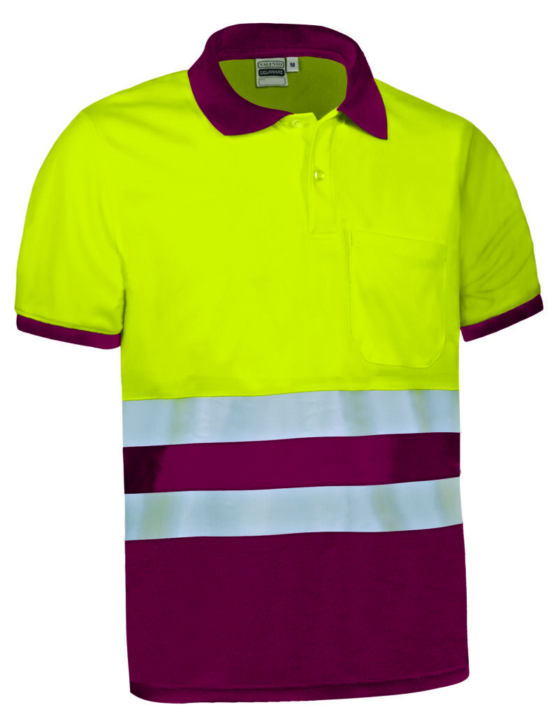 POVADELAT Υψηλής ορατότητας S/S Polo Shirt DELAWARE - Fluo Κίτρινο-Μαόνι Μπορντό