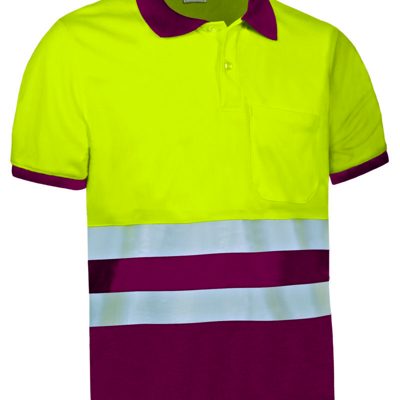 Υψηλής ορατότητας S/S Polo Shirt DELAWARE - Fluo Κίτρινο-Μαόνι Μπορντό