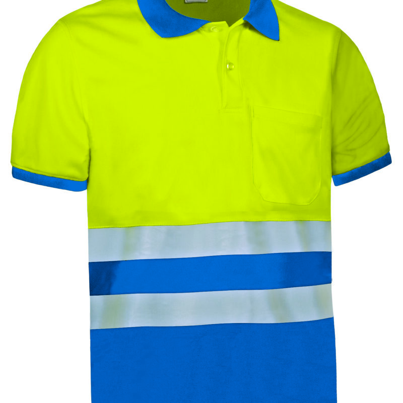 Υψηλής ορατότητας S/S Polo Shirt DELAWARE - Fluo Κίτρινο-Ρουά Μπλε