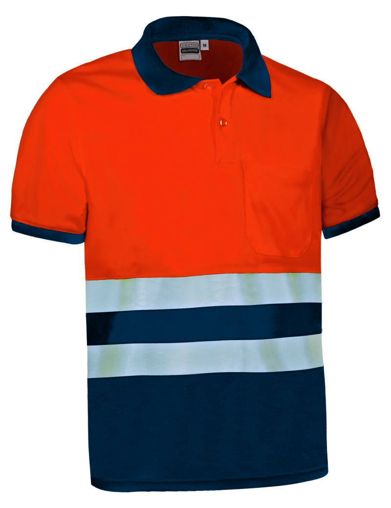 POVADELNM Υψηλής ορατότητας S/S Polo Shirt DELAWARE - Fluo Πορτοκαλί-Orion Μπλε σκούρο Μπλε