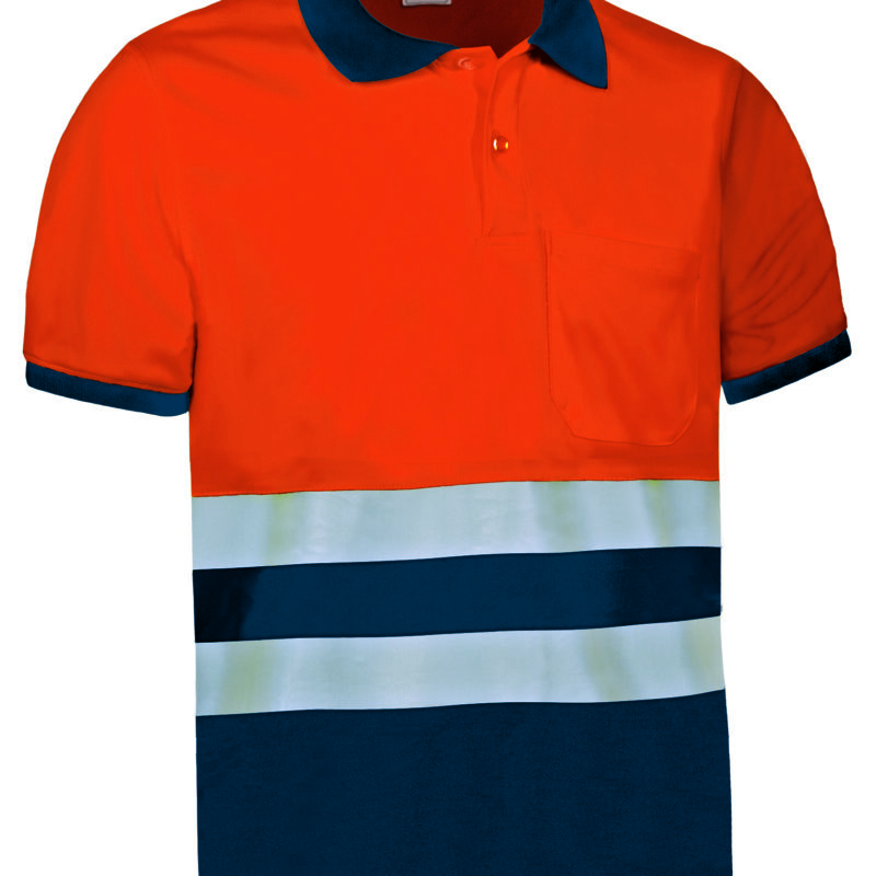 Υψηλής ορατότητας S/S Polo Shirt DELAWARE - Fluo Πορτοκαλί-Orion Μπλε σκούρο Μπλε