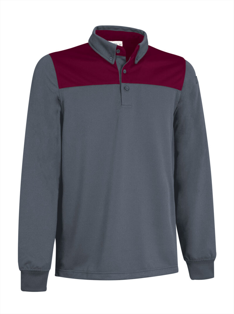 POVAHULGT Μακρυμάνικο Polo Shirt HURRICANE - Cement Γκρι-Μαόνι Μπορντό