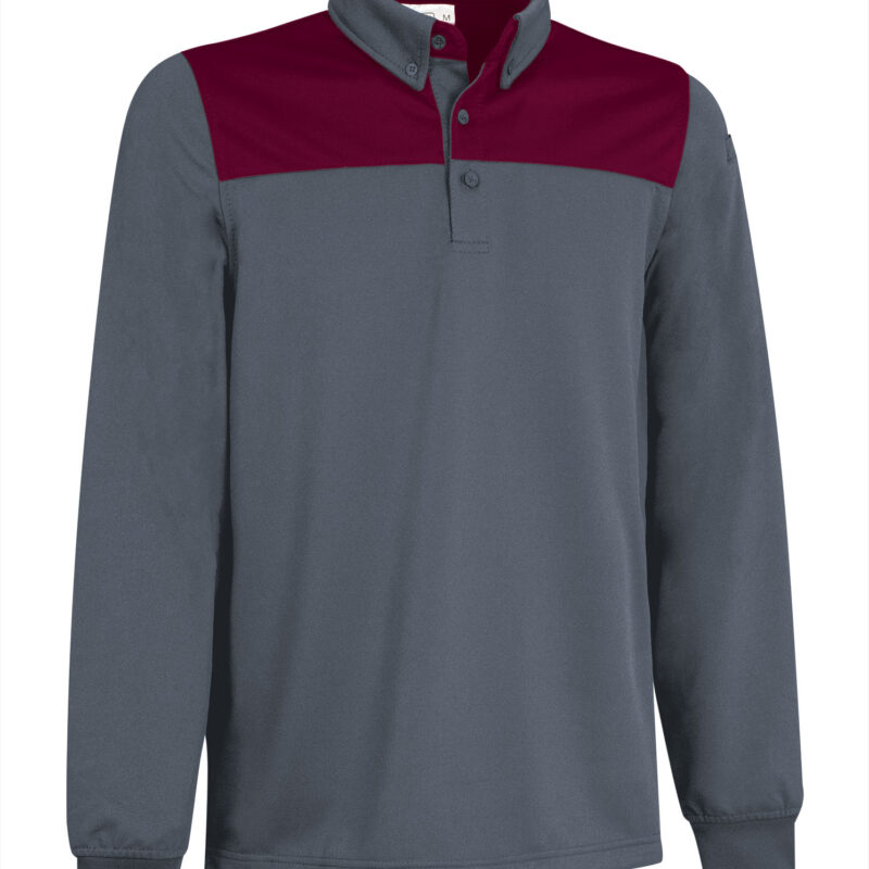 POVAHULGT Μακρυμάνικο Polo Shirt HURRICANE - Cement Γκρι-Μαόνι Μπορντό