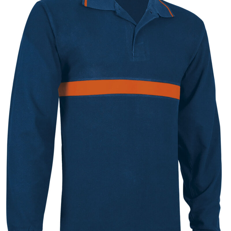 POVASELMN Μακρυμάνικο Polo Shirt SERVER - Orion Μπλε σκούρο Μπλε-Party Πορτοκαλί