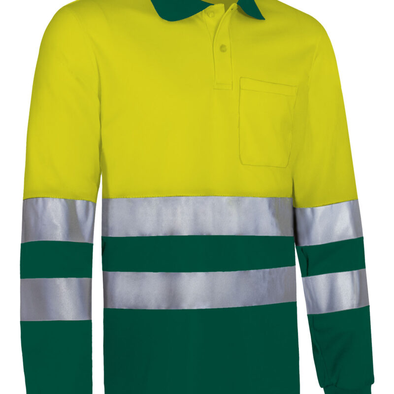 POVASNAAB Υψηλής ορατότητας L/S Polo SNAKE - Fluo Κίτρινο-Πράσινο Μπουκαλί