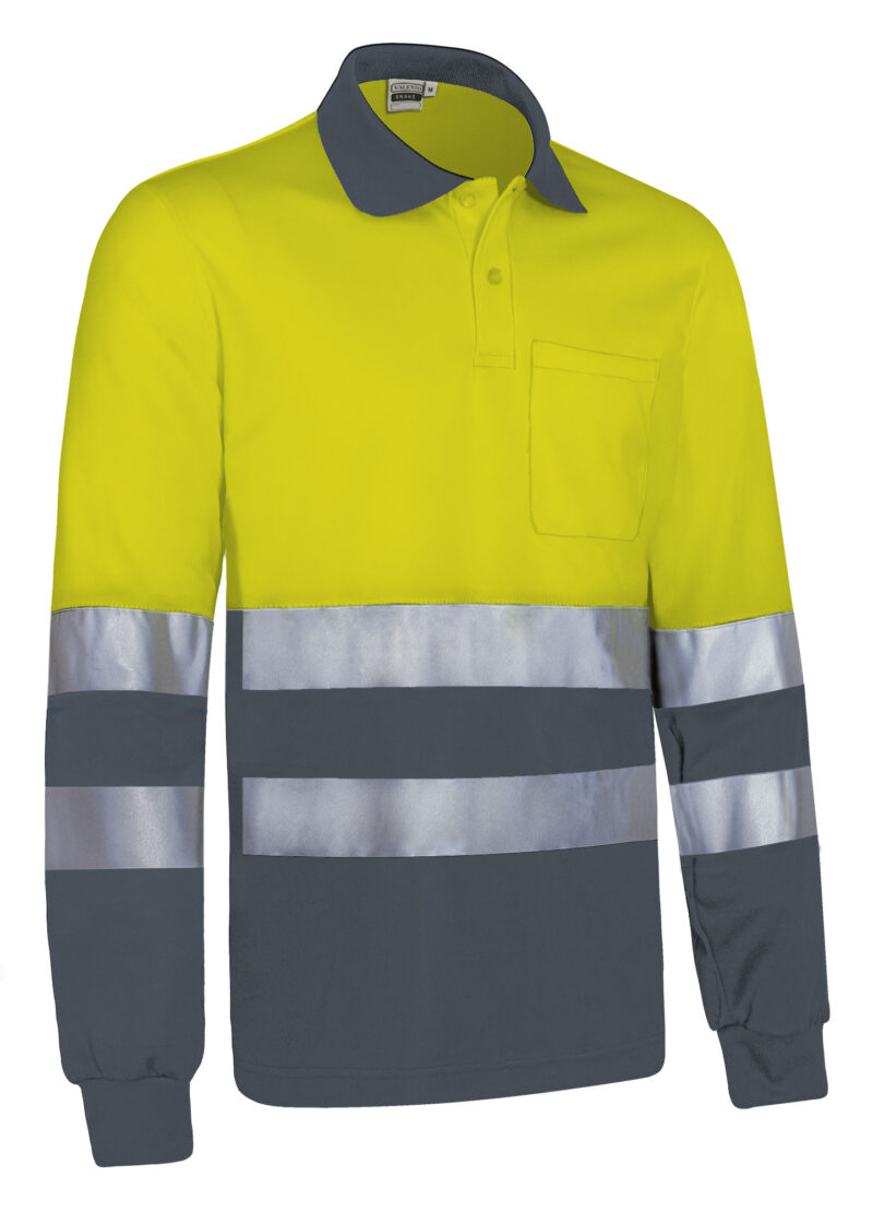 POVASNAAC Υψηλής ορατότητας L/S Polo SNAKE - Fluo Κίτρινο-Cement Γκρι