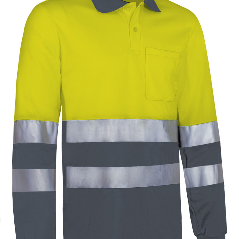 POVASNAAC Υψηλής ορατότητας L/S Polo SNAKE - Fluo Κίτρινο-Cement Γκρι
