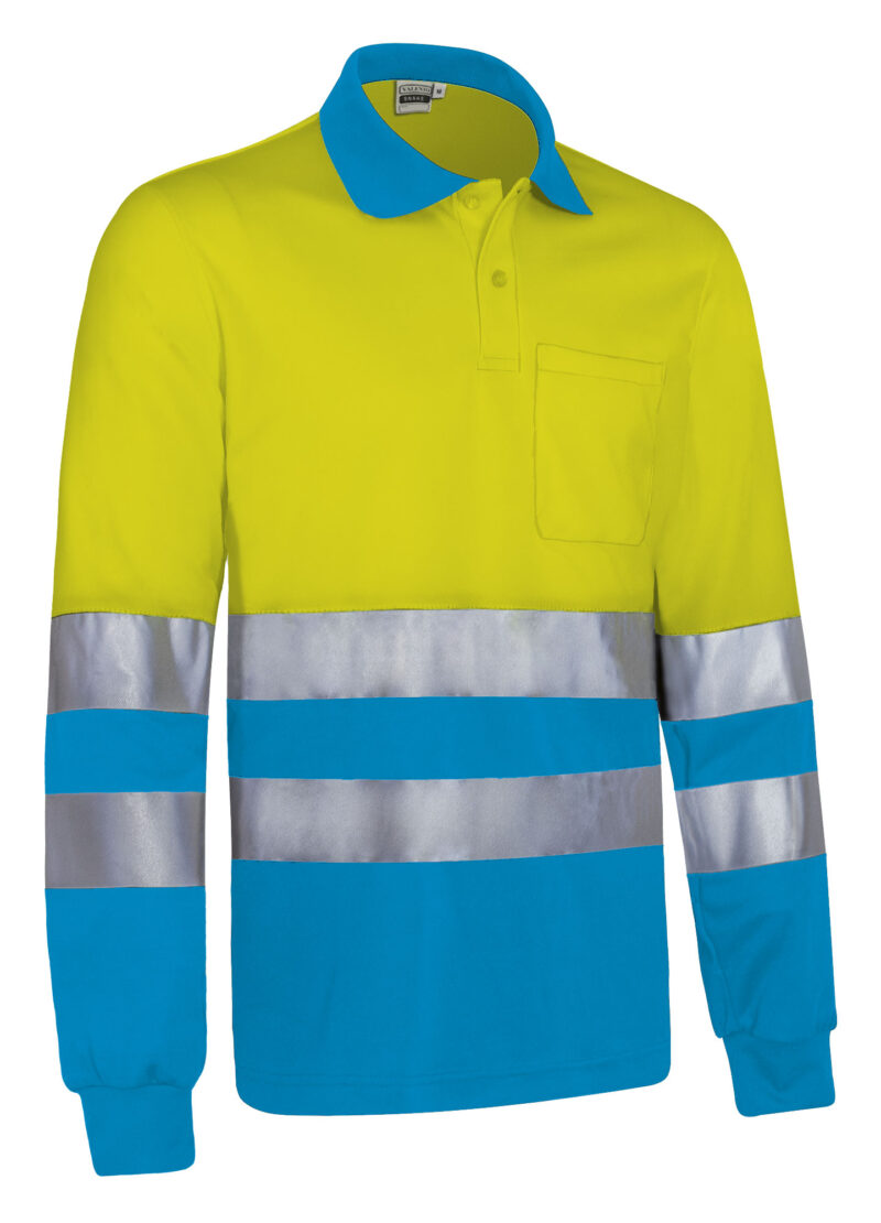 POVASNAAL Υψηλής ορατότητας L/S Polo SNAKE - Fluo Κίτρινο-Τροπικό Μπλε