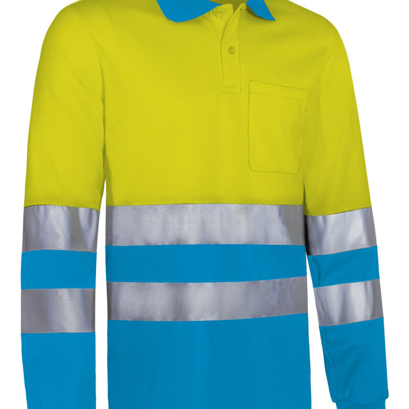 POVASNAAL Υψηλής ορατότητας L/S Polo SNAKE - Fluo Κίτρινο-Τροπικό Μπλε