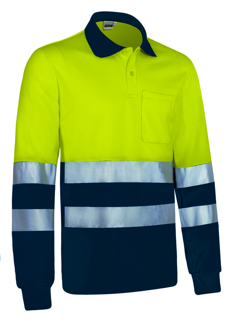 POVASNAAM Υψηλής ορατότητας L/S Polo SNAKE - Fluo Κίτρινο-Orion Μπλε σκούρο Μπλε
