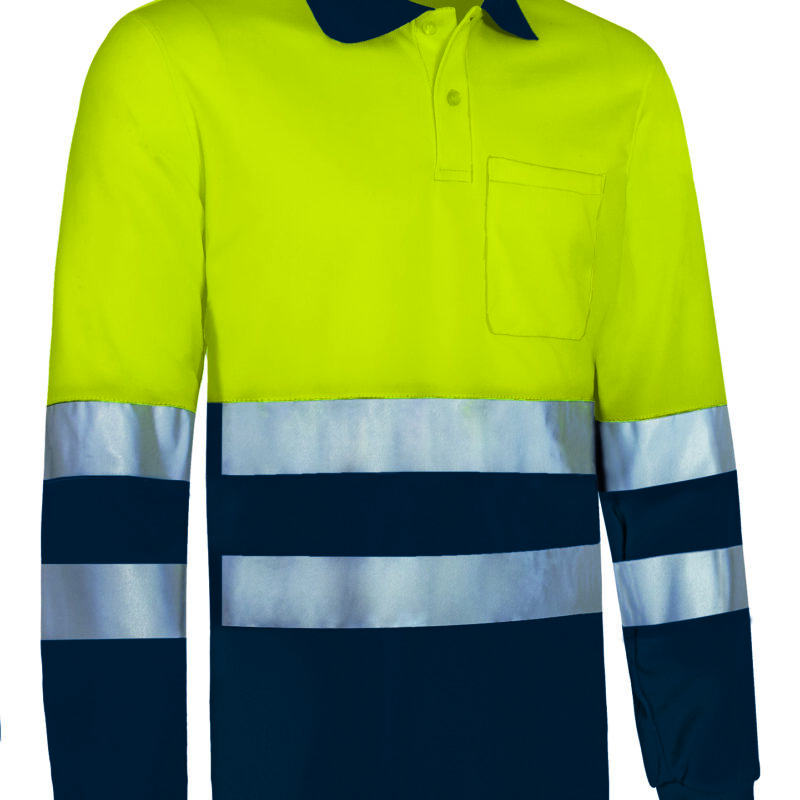 Υψηλής ορατότητας L/S Polo  SNAKE - Fluo Κίτρινο-Orion Μπλε σκούρο Μπλε