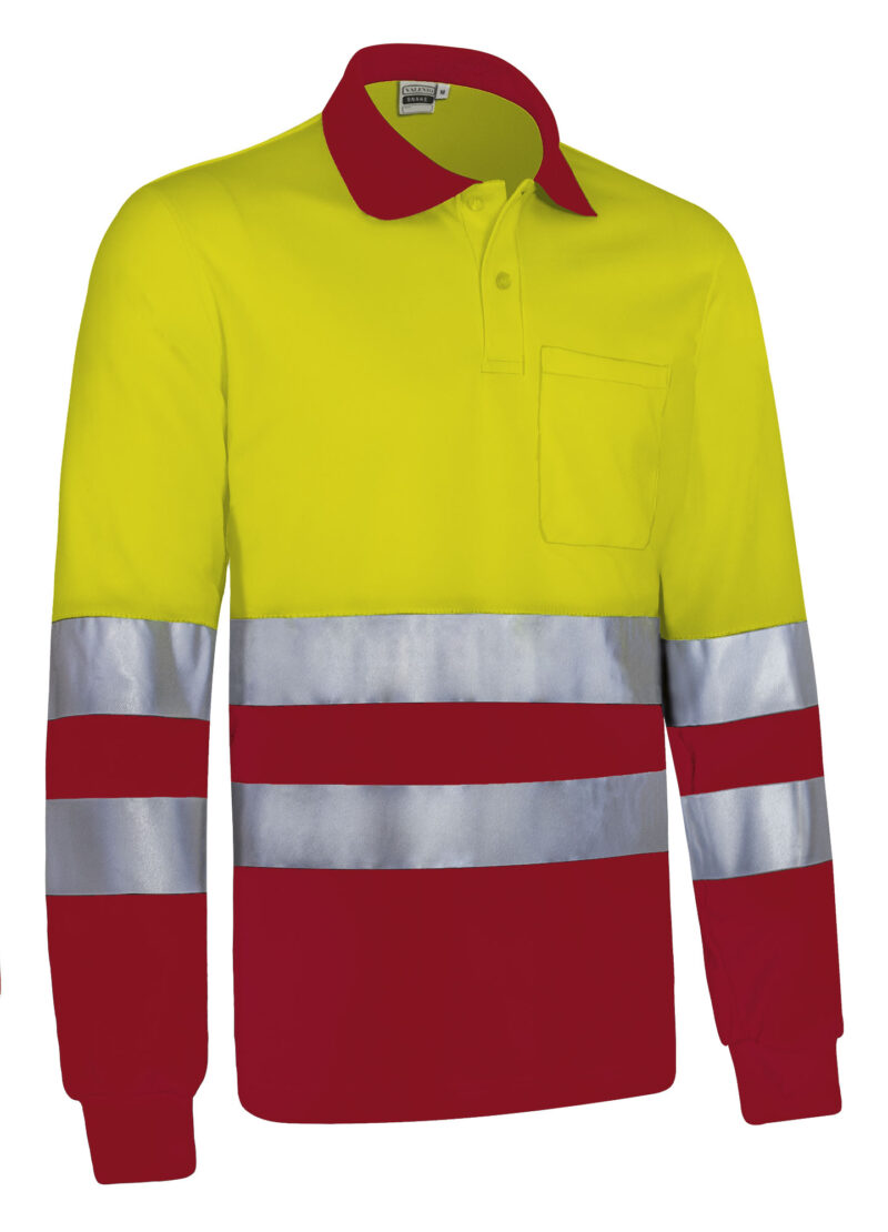 POVASNAAR Υψηλής ορατότητας L/S Polo SNAKE - Fluo Κίτρινο-Lotto Κόκκινο