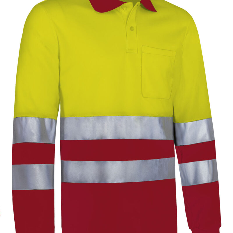 Υψηλής ορατότητας L/S Polo  SNAKE - Fluo Κίτρινο-Lotto Κόκκινο