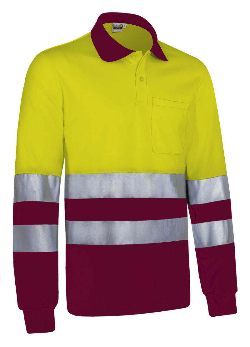 POVASNAAT Υψηλής ορατότητας L/S Polo SNAKE - Fluo Κίτρινο-Μαόνι Μπορντό